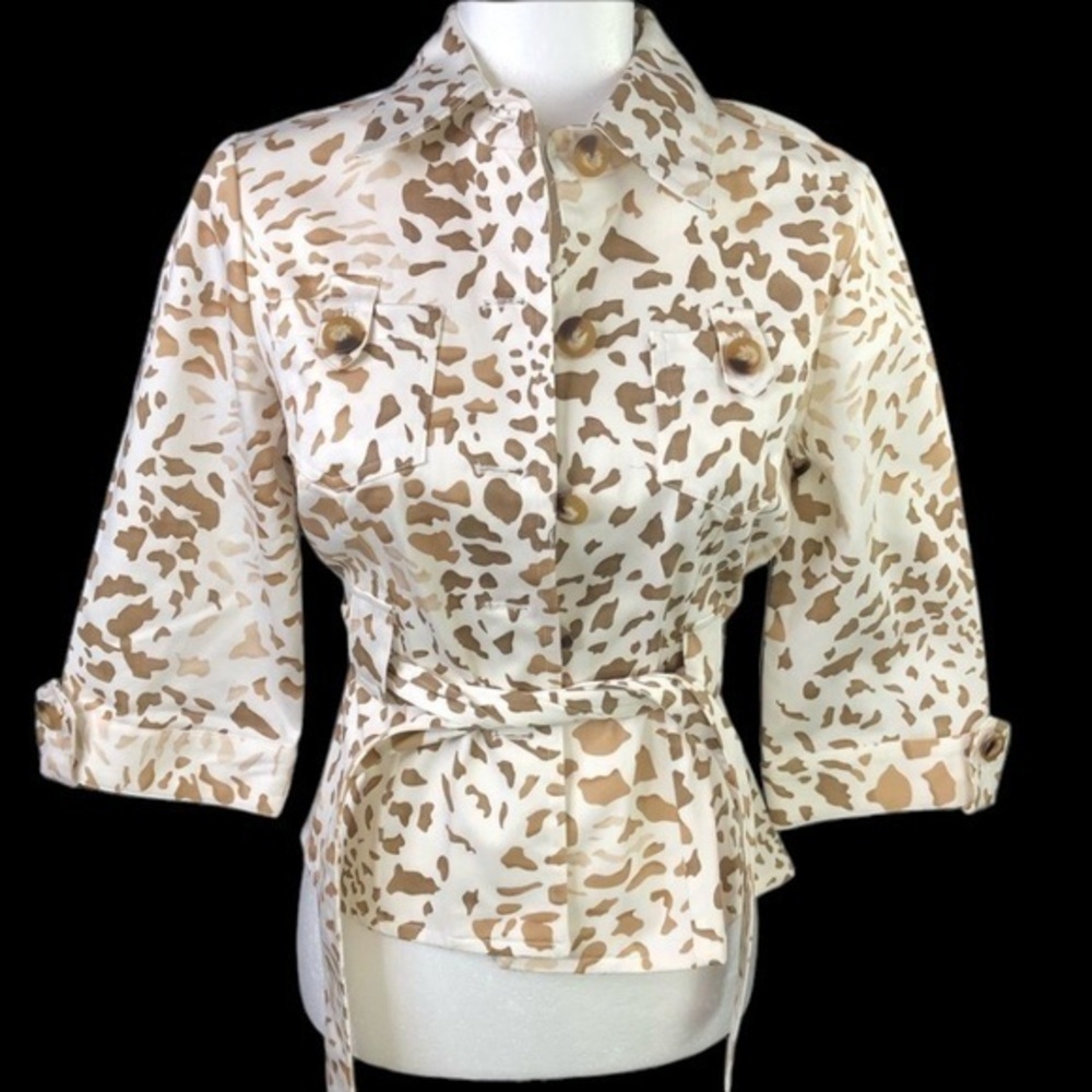 Susan Bristol Petite Cream Brown 4P Jacket Top w/extra button NWT